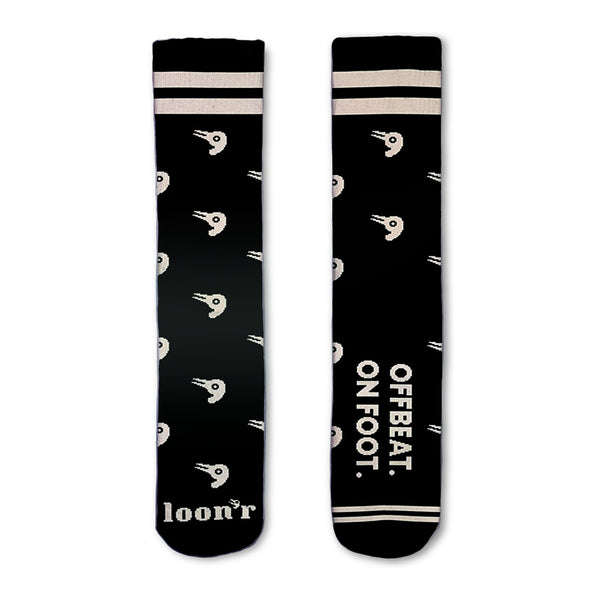 The Offbeat Crew wool socks in Cookies & Cream, flat front and back