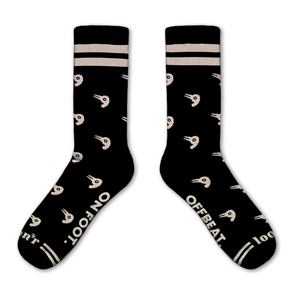 The Offbeat Crew wool socks in Cookies & Cream, styled pair